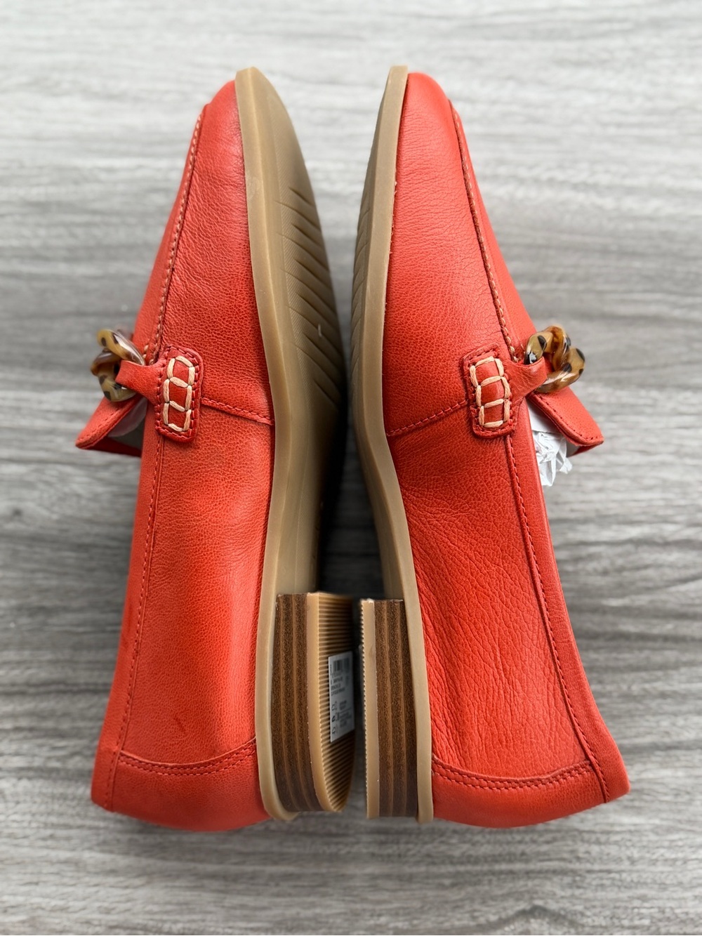 Clarks Sarafyna Iris Grenadine Orange Red Leather Chain Loafers Womens 7 WIDE 7W - Picture 9 of 12